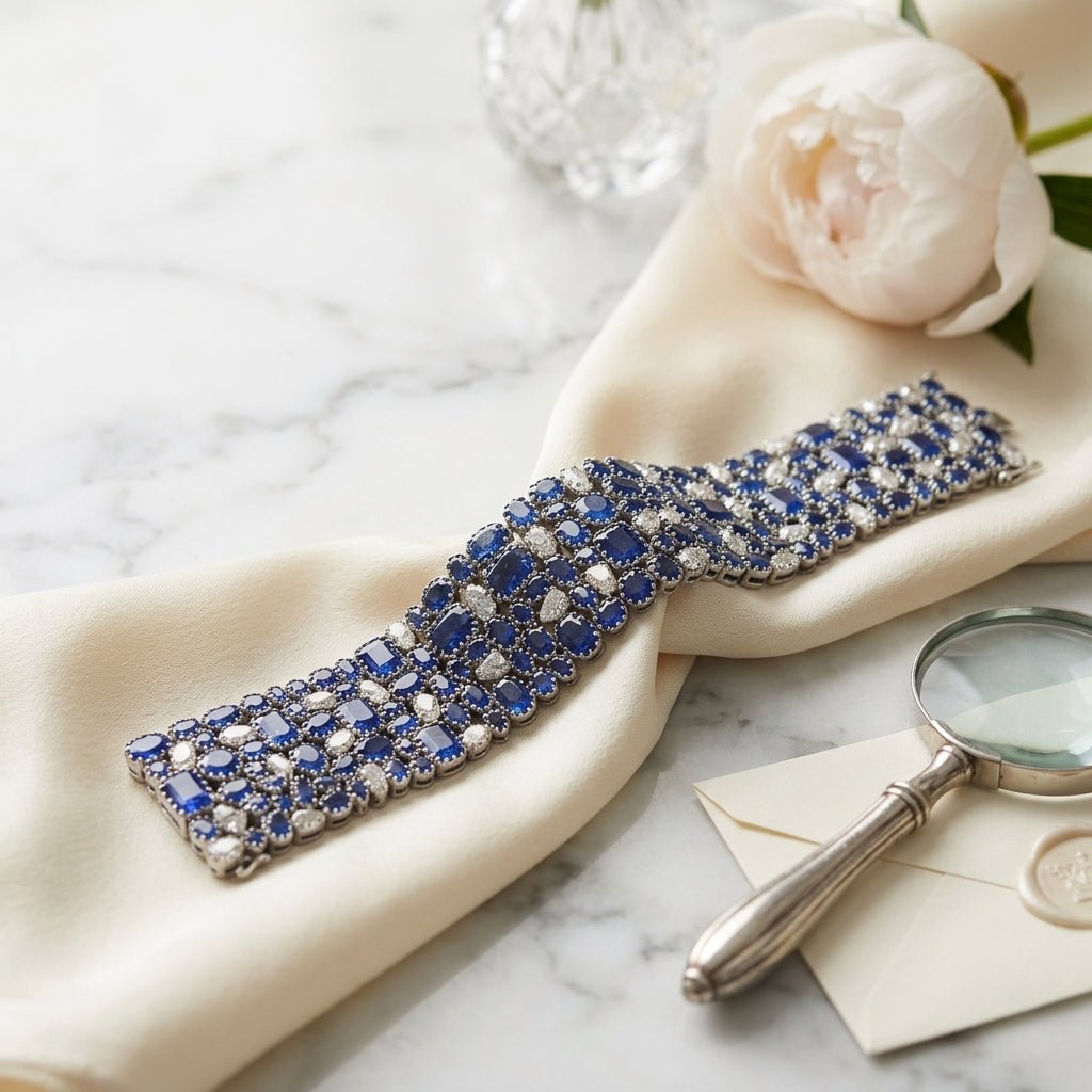 Handcrafted Bracelet with Natural Polki, Blue Sapphire & Diamonds | One-of-a-Kind Luxury Silver Jewelry