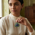 Handcrafted Carved Sapphire & Emerald Pendant – Vintage-Inspired with Diamond Accents