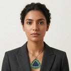 Handcrafted Carved Sapphire & Emerald Pendant – Vintage-Inspired with Diamond Accents