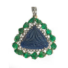 Handcrafted Carved Sapphire & Emerald Pendant – Vintage-Inspired with Diamond Accents