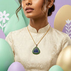Handcrafted Carved Sapphire & Emerald Pendant – Vintage-Inspired with Diamond Accents