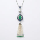 Handcrafted Emerald & Blue Sapphire Tassel Pendant – Sterling Silver & Pearl Accents