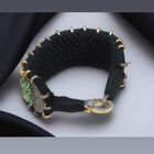 Handcrafted Jharokha-Style Sterling Silver Cuff with Zambian Emeralds & Melee Diamonds – Antique Fabric Base Design