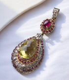 Handcrafted Lemon Quartz Pendant with Ruby and Melee Diamonds