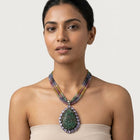 Handcrafted Mughal Style Carved Emerald, Tanzanite & Diamond Pendant
