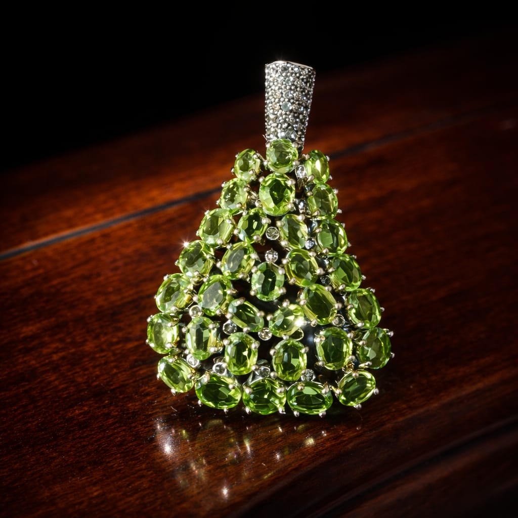 Handcrafted Peridot & Diamond Statement Pendant – Sterling Silver & Gold Accents