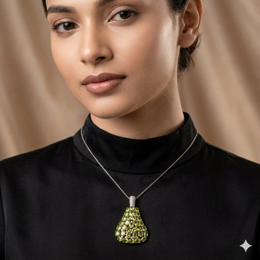 Handcrafted Peridot & Diamond Statement Pendant – Sterling Silver & Gold Accents - Antiqa Handcrafted