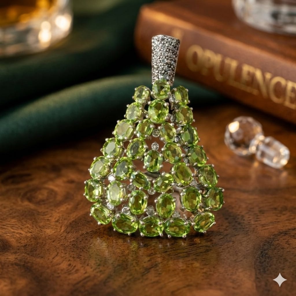 Handcrafted Peridot & Diamond Statement Pendant – Sterling Silver & Gold Accents