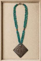 Handcrafted Persian Turquoise Beaded Necklace with Antique-Style Silver Pendant