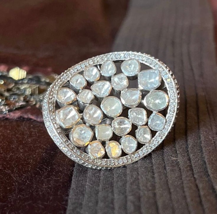 Handcrafted Stadium-Inspired Ring in Sterling Silver with Polki & Melee Diamonds