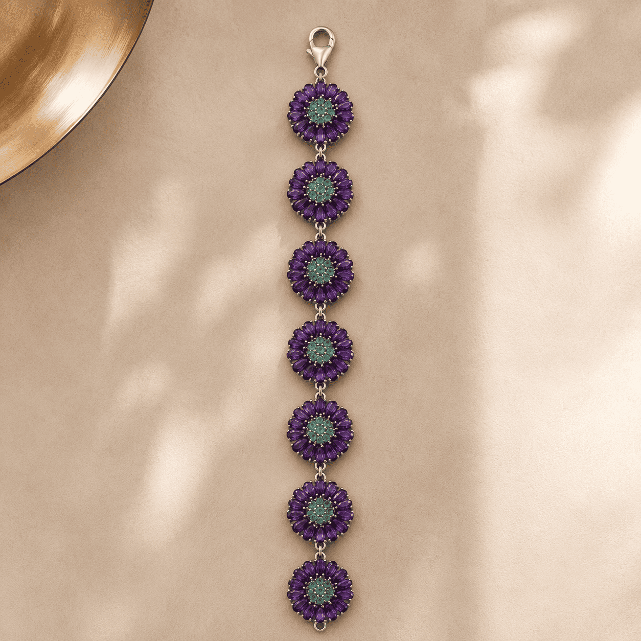 Handcrafted Sterling Silver Bracelet with African Amethyst & Zambian Emerald Gemstones