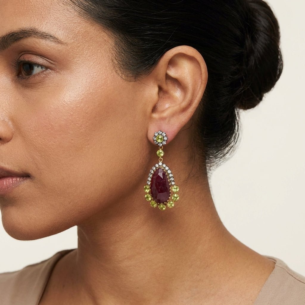 Handcrafted Sterling Silver Brown Sapphire, Peridot & White Sapphire Earrings