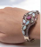 Handcrafted Sterling Silver Cuff Bracelet with Thai Ruby, Ethiopian Opals & Diamonds