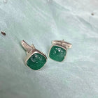 Handcrafted Sterling Silver Cufflinks with Carved Green Aventurine – Elegant Statement Accessory