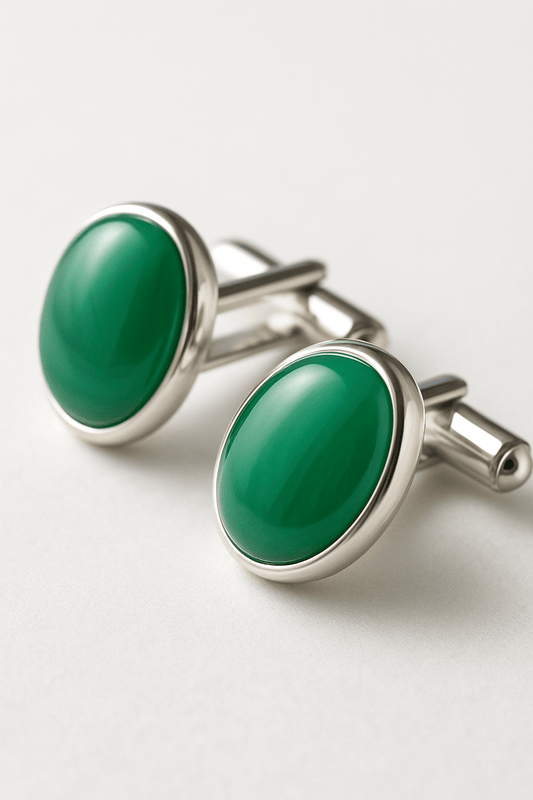 Handcrafted Sterling Silver Cufflinks with Emerald Gemstones – Elegant Jewelry - Antiqa Handcrafted