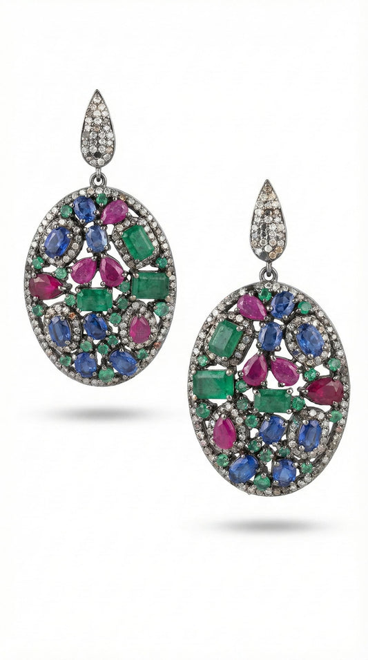Handcrafted Sterling Silver Earrings with Kyanite, Rubies & Diamonds – Luxury Designer Gemstone Jewelry - Antiqa Handcrafted