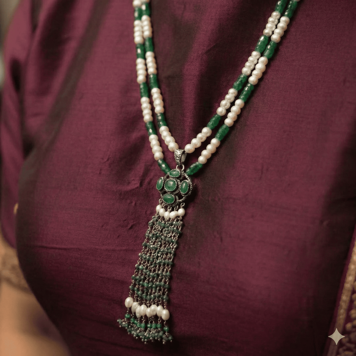 Handcrafted Sterling Silver Emerald Tassel Pendant with Zambian Emeralds & Diamonds