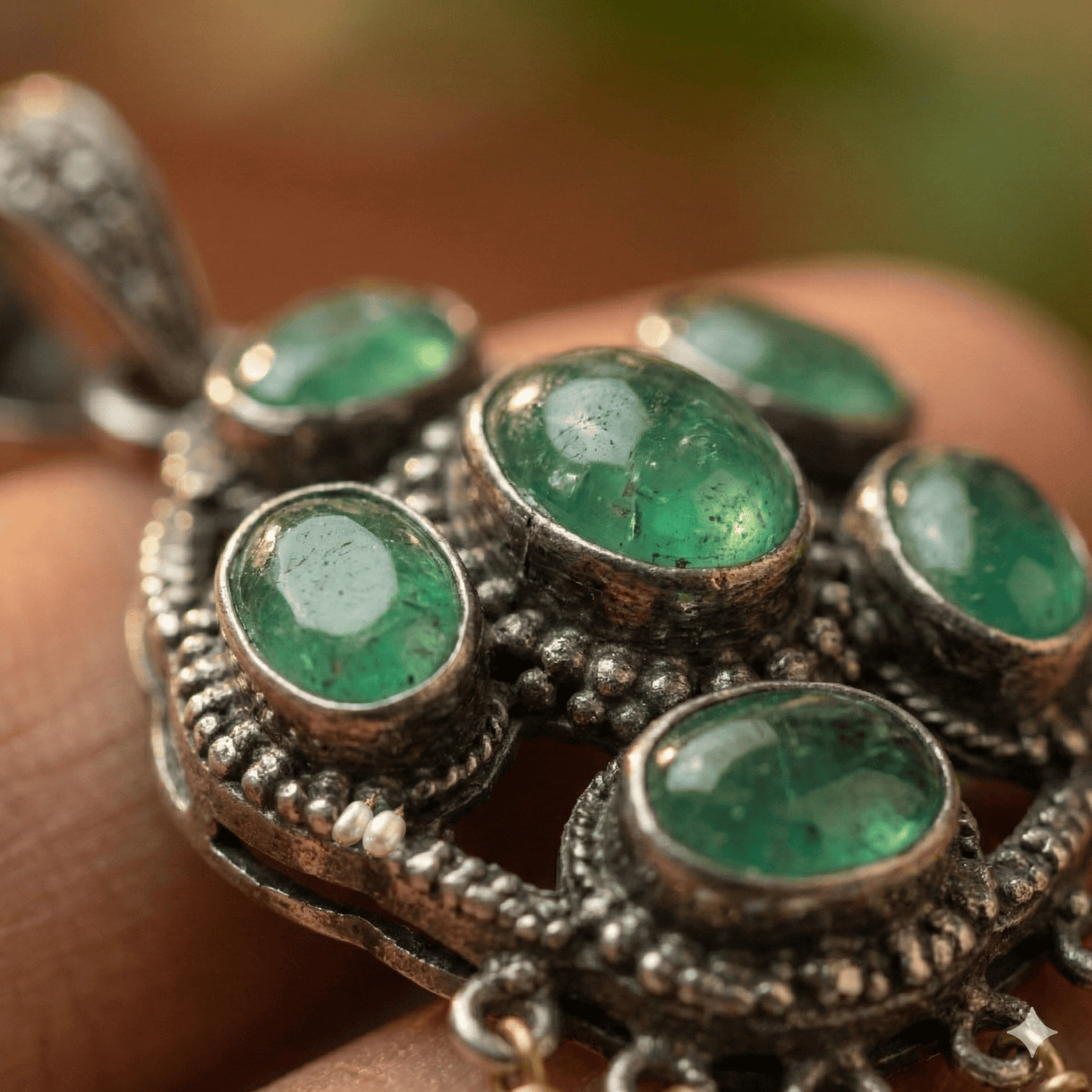 Handcrafted Sterling Silver Emerald Tassel Pendant with Zambian Emeralds & Diamonds