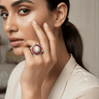 Handcrafted Sterling Silver Opal Ring with Melee Diamonds & Ruby Accents