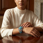 Handcrafted Turquoise, Ruby, and Diamond Cuff Bracelet in Silver