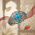 Handcrafted Turquoise, Ruby, and Diamond Cuff Bracelet in Silver