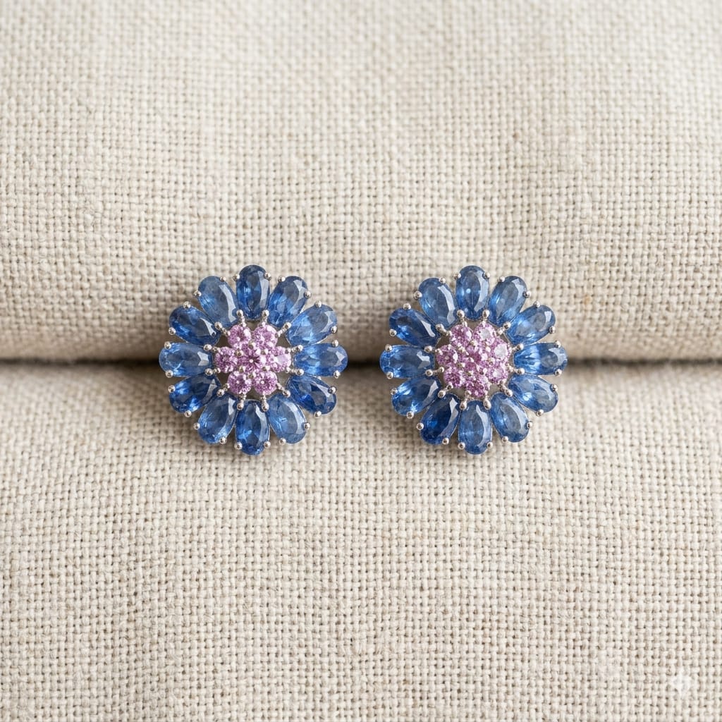 Handcrafted Vintage Amethyst & Blue Sapphire Earrings in Sterling Silver