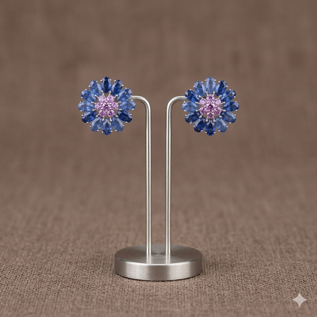 Handcrafted Vintage Amethyst & Blue Sapphire Earrings in Sterling Silver