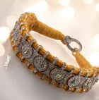 Handcrafted Vintage-Style Sterling Silver Bracelet with Zambian Emeralds & Melee Diamonds – Antique Fabric Base Design