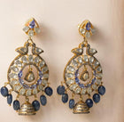 Handcrafted Polki Diamond Earrings with Blue Sapphire Beads, Kyanite & Melee Diamonds – Luxury Designer Jewelry