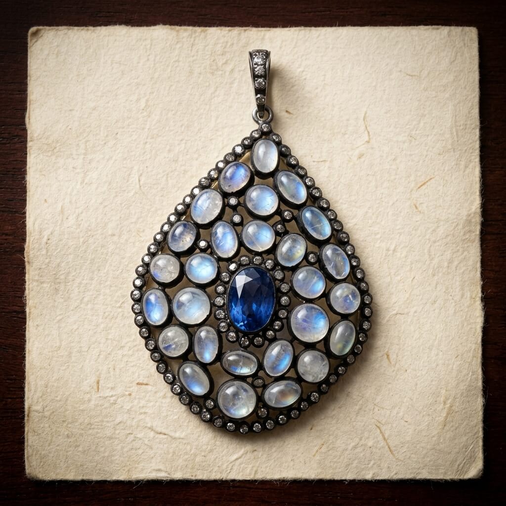 Handmade Moonstone & Blue Sapphire Pendant – A Celestial Masterpiece