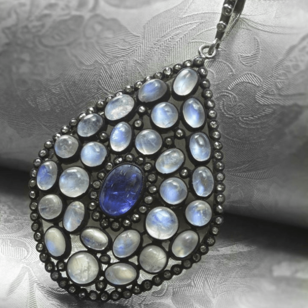 Handmade Moonstone & Blue Sapphire Pendant – A Celestial Masterpiece