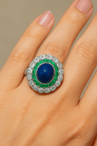 Handmade Sterling Silver 925 Ring | Emerald, Sapphire & Diamond Statement Jewelry