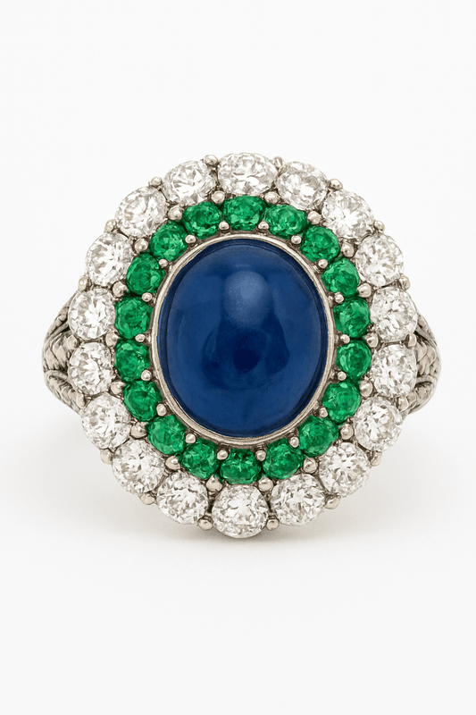 Handmade Sterling Silver 925 Ring | Emerald, Sapphire & Diamond Statement Jewelry - Antiqa Handcrafted
