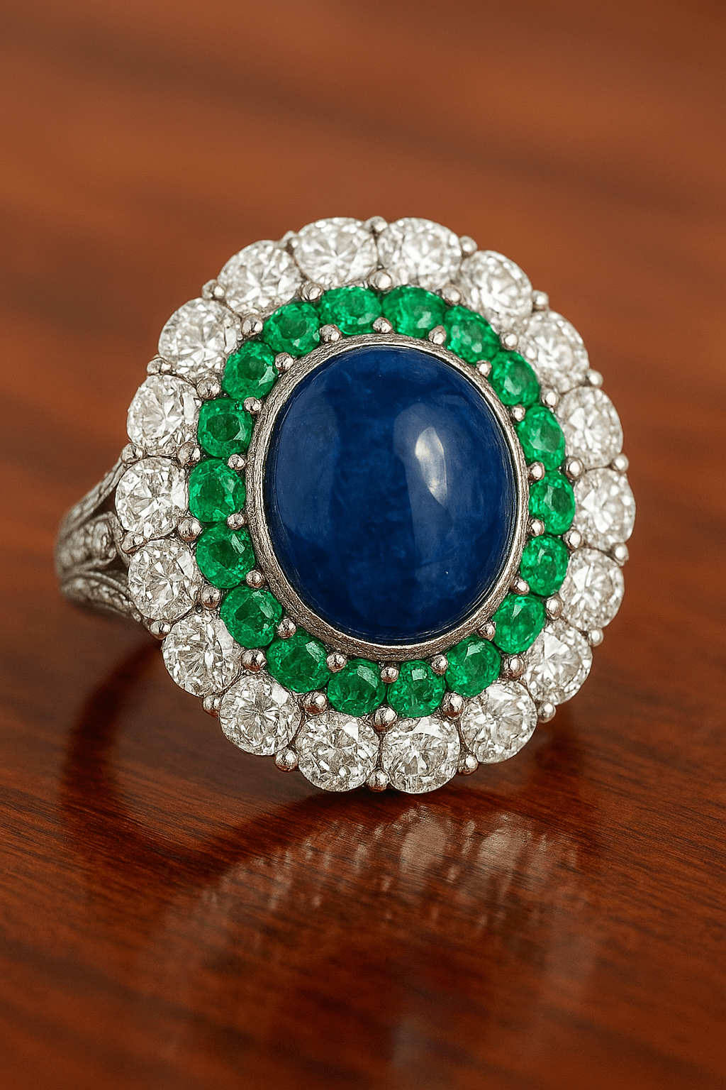 Handmade Sterling Silver 925 Ring | Emerald, Sapphire & Diamond Statement Jewelry