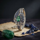 Handmade Sterling Silver Bangle with Fluorite, Blue Sapphires & Diamonds