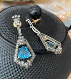 Handmade Sterling Silver Earrings with London Blue Topaz & Melee Diamonds
