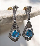 Handmade Sterling Silver Earrings with London Blue Topaz & Melee Diamonds