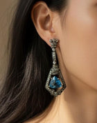 Handmade Sterling Silver Earrings with London Blue Topaz & Melee Diamonds