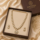 Vintage Polki Necklace and Earrings Set with Floral Motif