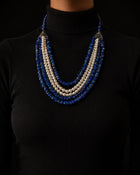 Handcrafted Lapis Lazuli and Grey Pearl Beaded Necklace with Silver Clasp