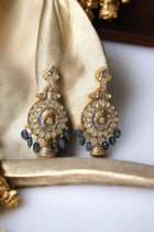 Handcrafted Polki Diamond Earrings with Blue Sapphire Beads, Kyanite & Melee Diamonds – Luxury Designer Jewelry