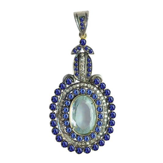 Majestic Aquamarine & Blue Sapphire Vintage Pendant – A Royal Masterpiece - Antiqa Handcrafted