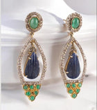 Modern Designer Earrings in Sterling Silver with Blue Sapphire, Emerald & Diamond – Handcrafted Luxury Jewelry