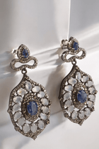 Modern Designer Earrings in Sterling Silver with Moonstone, Kyanite & Diamonds – Handcrafted Luxury Jewelry