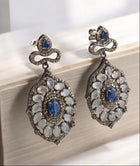Modern Designer Earrings in Sterling Silver with Moonstone, Kyanite & Diamonds – Handcrafted Luxury Jewelry