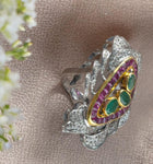 Modern Designer Ring in Sterling Silver with Zambian Emeralds, Thai Rubies & Melee Diamonds – Handcrafted Luxury Jewelry