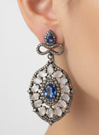 Modern Designer Earrings in Sterling Silver with Moonstone, Kyanite & Diamonds – Handcrafted Luxury Jewelry