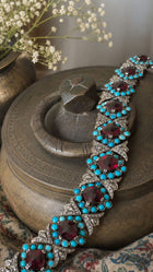 Mughal Style Garnet & Persian Turquoise Bracelet with Diamonds