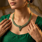 Mughal Style Zambian Emerald & Diamond Necklace and Earring Set