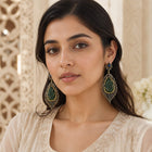 Carved Green Beryl Vine Earrings with Diamonds